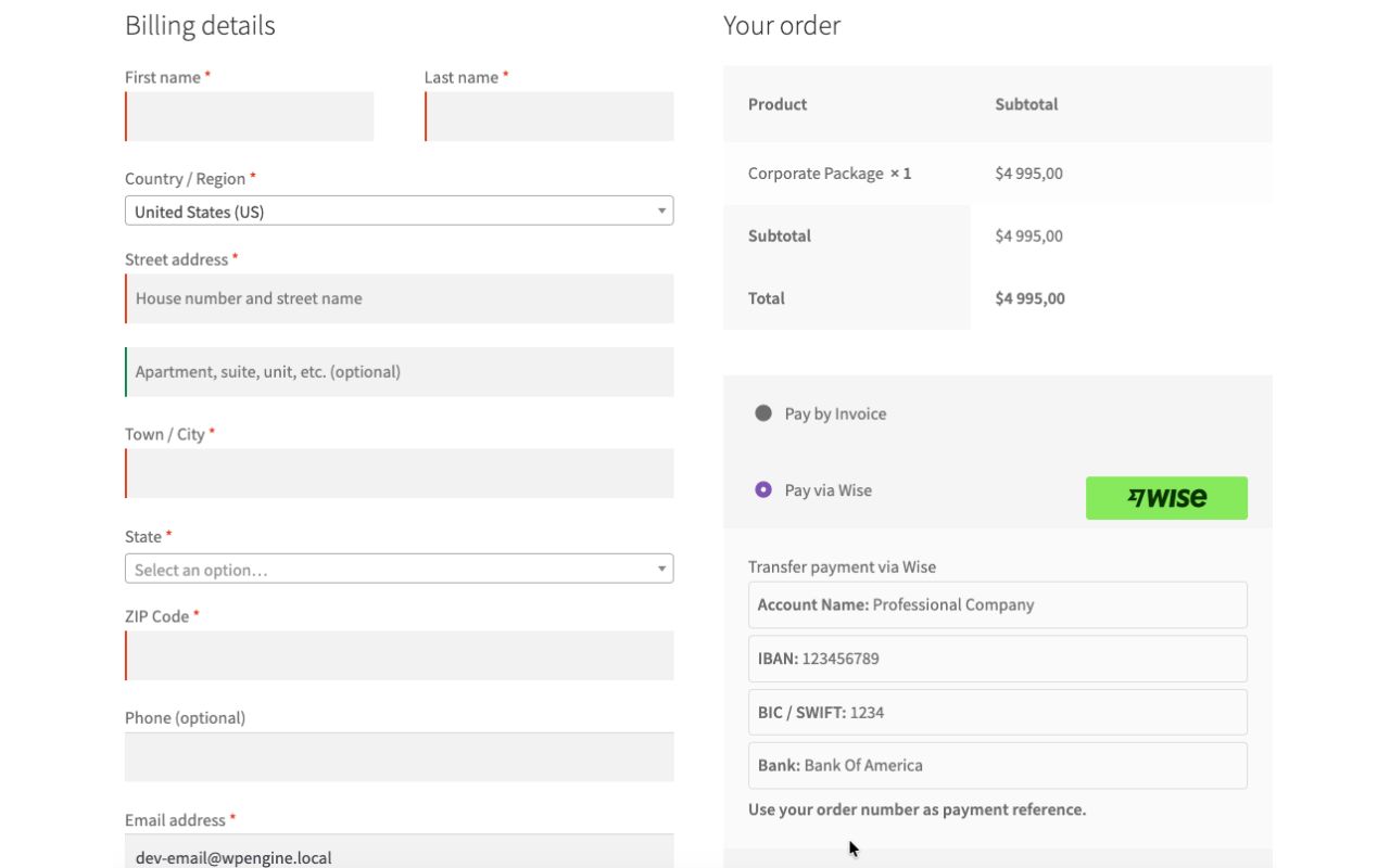 Wise Payment Gateway Shown At Checkout