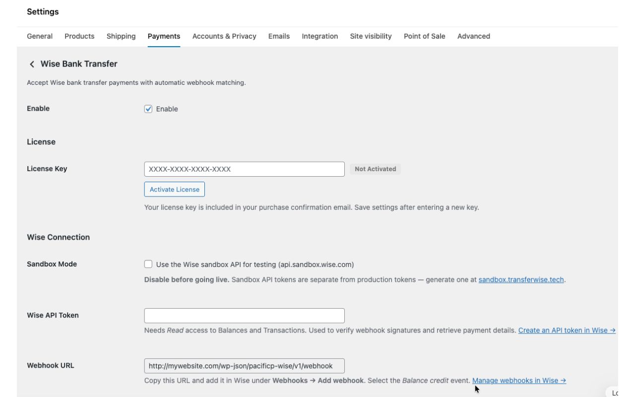 Wise Payments Settings Part 1