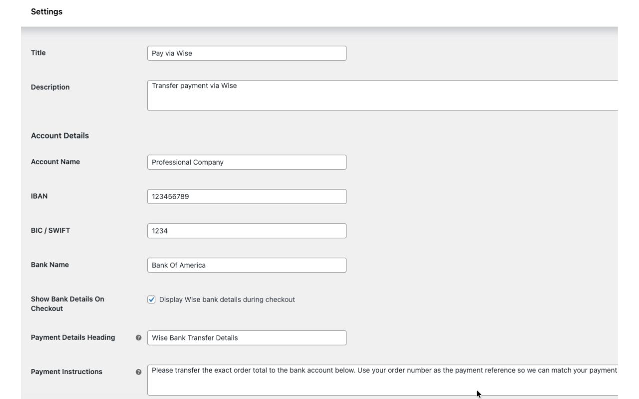 Wise Payments Settings Part 2