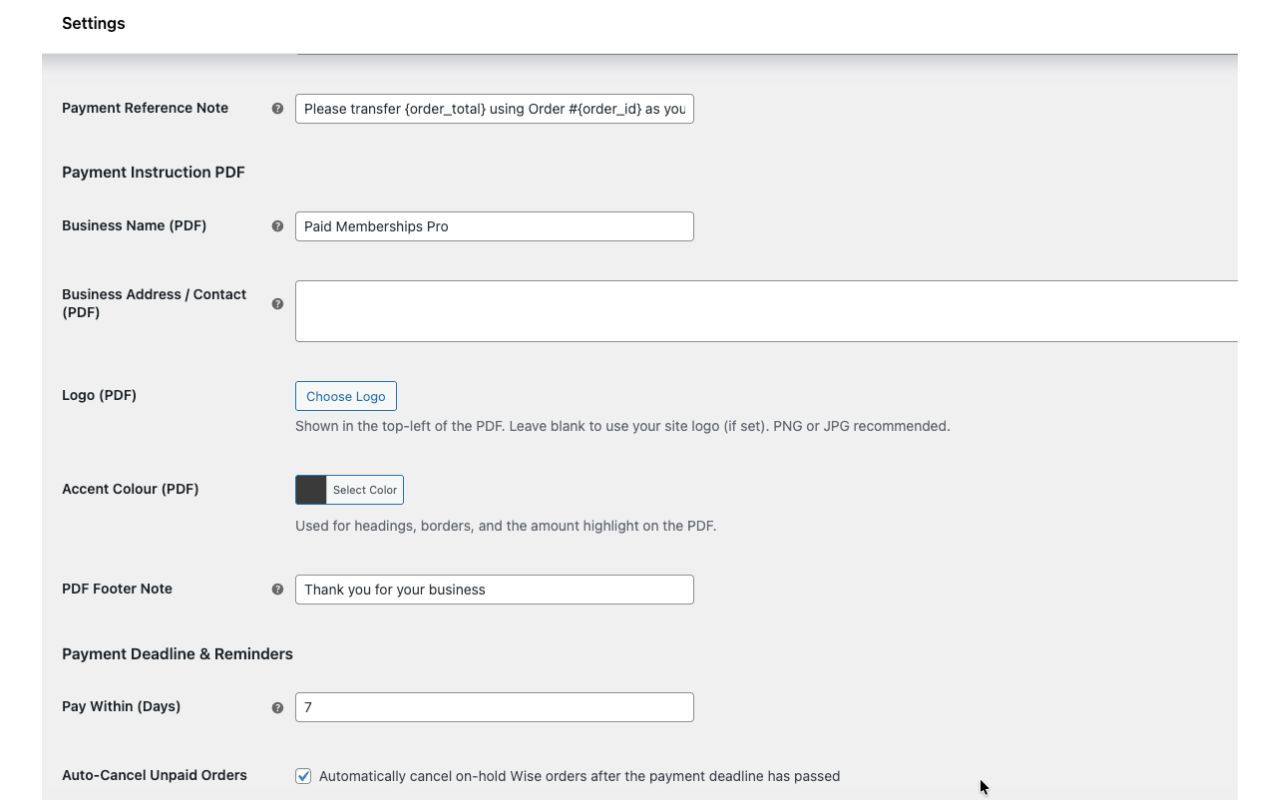 Wise Payments Settings Part 3